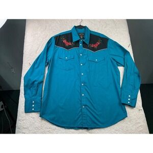 High Noon Men's Western Dress Shirt Blue XLG Cotton Polyester Cowboy Pearl Snap